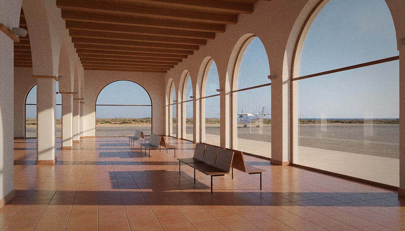 La zona de llegadas del pequeño aeropuerto regional de Menorca