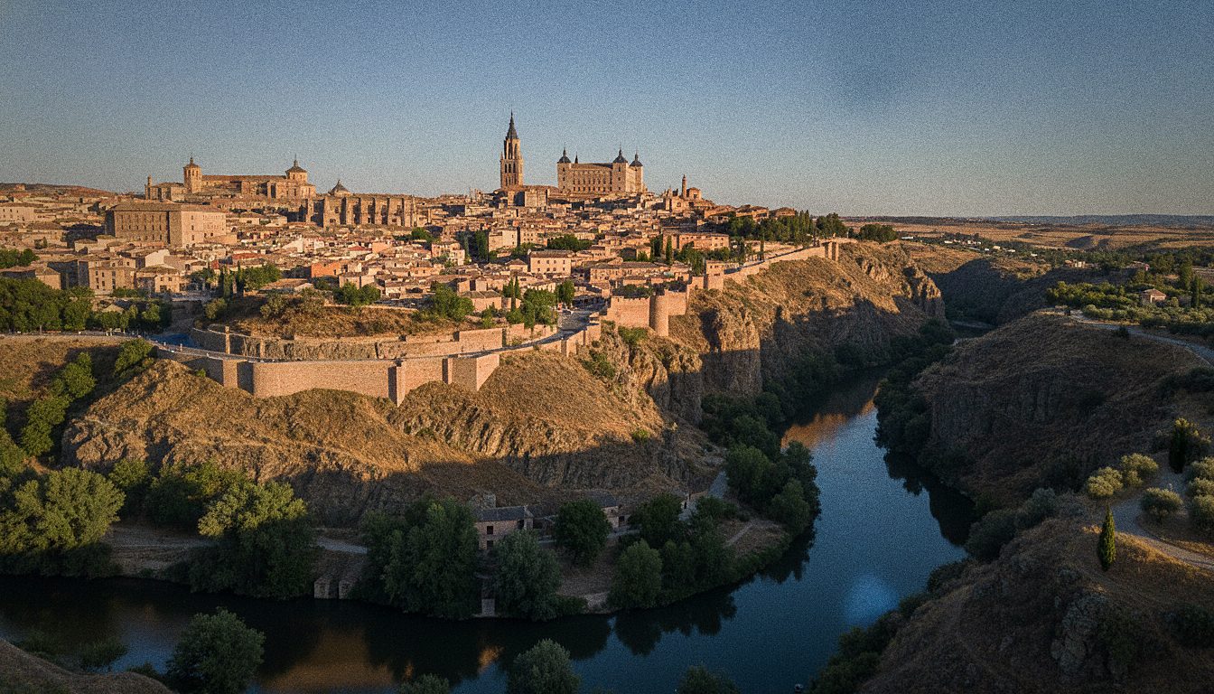 El perfil del casco antiguo de Toledo sobre el desfiladero del río Tajo